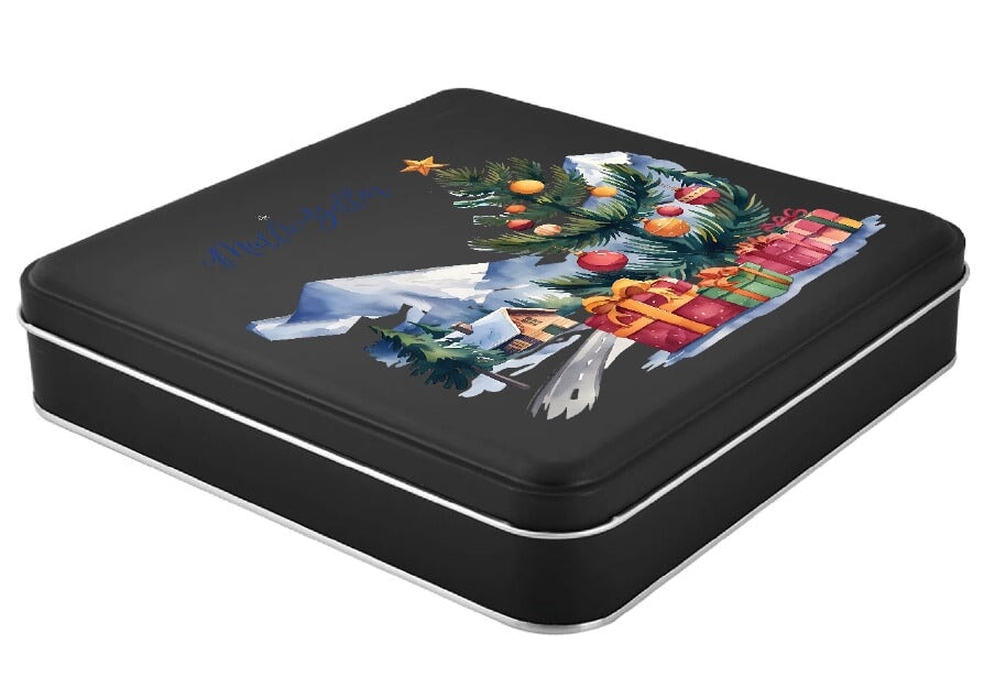 Yılbaşı Temalı Kare Siyah Mat Metal Kutu | 360 Adet