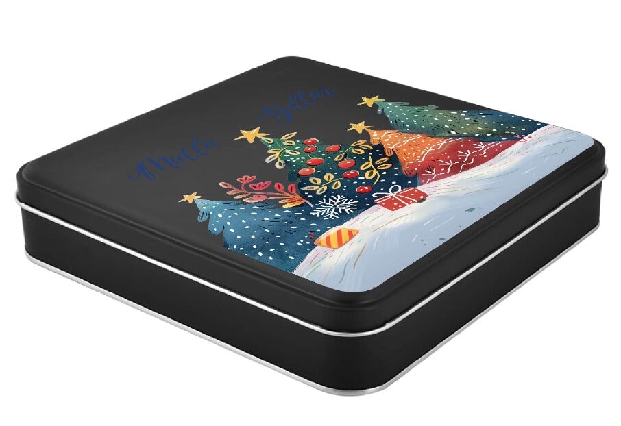 Yılbaşı Temalı Kare Siyah Mat Metal Kutu | 360 Adet