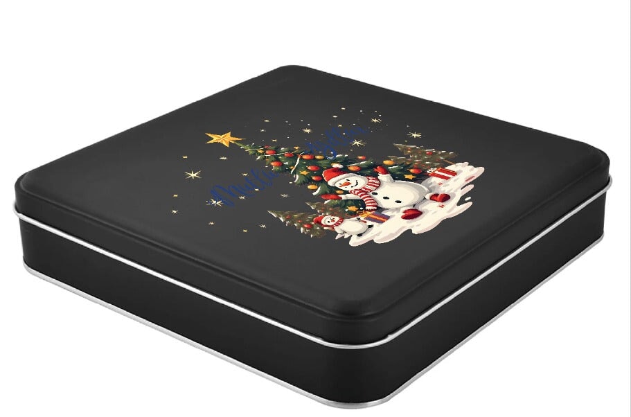 Yılbaşı Temalı Kare Siyah Mat Metal Kutu | 360 Adet