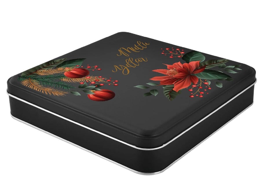 Yılbaşı Temalı Kare Siyah Mat Metal Kutu | 360 Adet