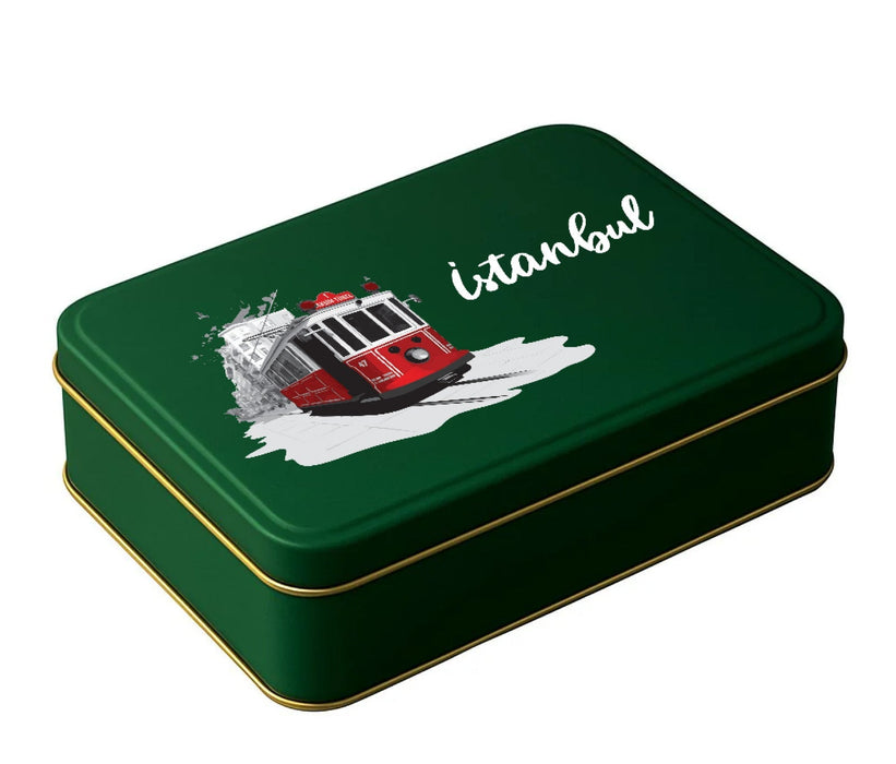 400 Adet Yeşil Mat Dikdörtgen Metal Kutu  Hazır Tasarımlı İstanbul Kutusu