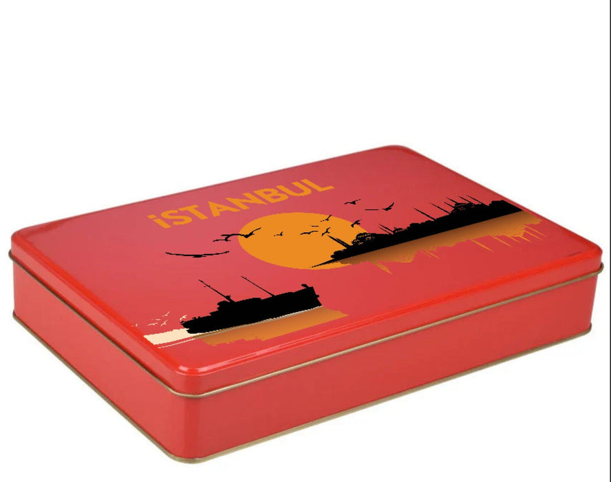 360 Adet Kırmızı Dikdörtgen Metal Kutu Hazır Tasarımlı İstanbul Kutusu