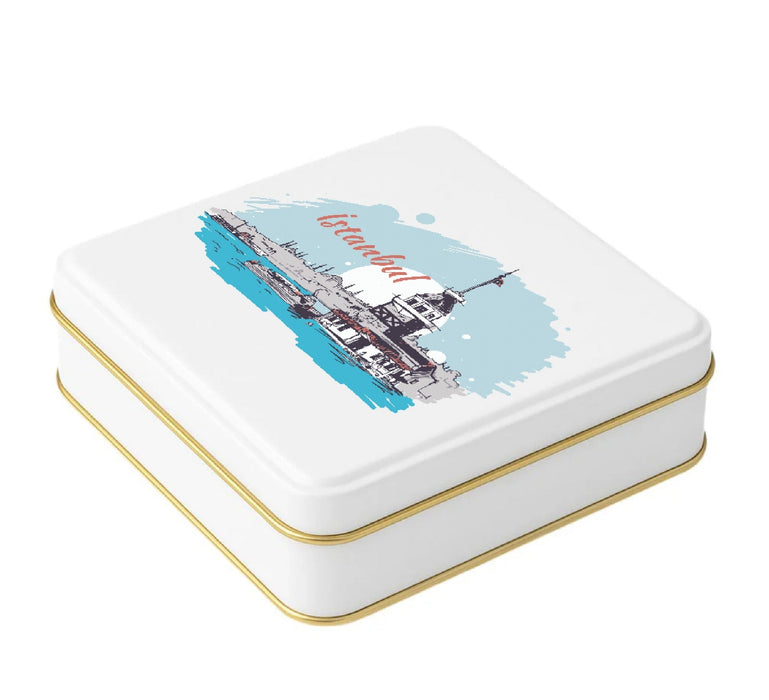 420 Adet Beyaz Dikdörtgen Metal Kutu Hazır Tasarımlı İstanbul Kutusu