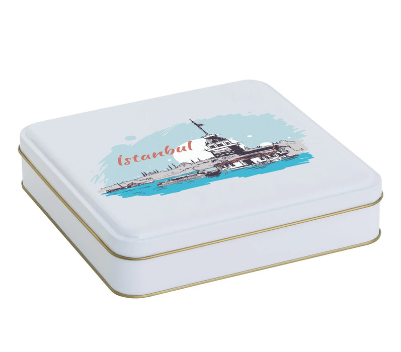 360 Adet Beyaz Dikdörtgen Metal Kutu Hazır Tasarımlı İstanbul Kutusu