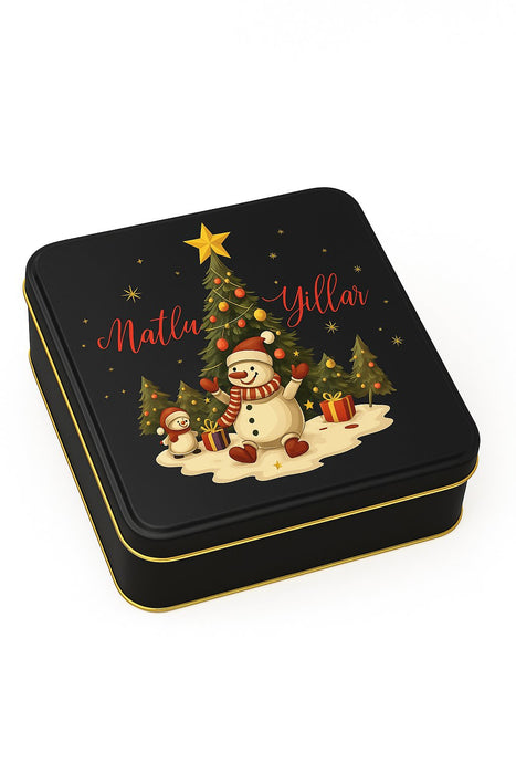 Yılbaşı Temalı Siyah Mat Kare Çikolata Kutusu | 360 Adet