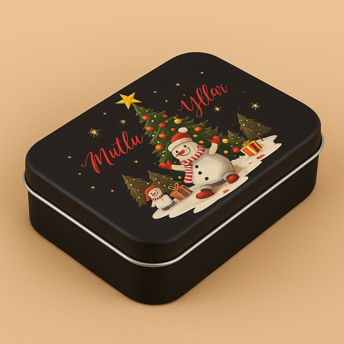 Yılbaşı Temalı Siyah Mat Menteşeli Dikdörtgen Metal Kutu | 396 Adet