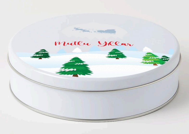 Yılbaşı Temalı Beyaz Yuvarlak Metal Kutu | 432 Adet