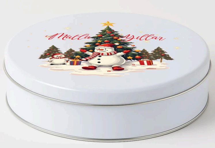 Yılbaşı Temalı Beyaz Yuvarlak Metal Kutu | 432 Adet