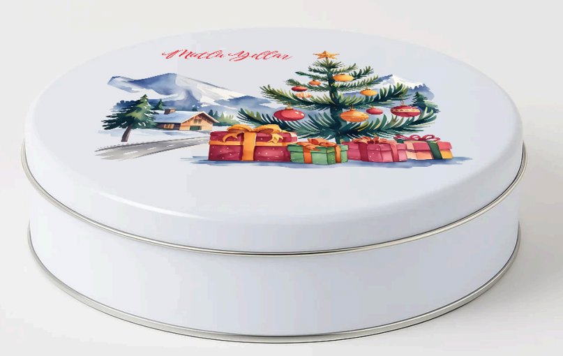 Yılbaşı Temalı Beyaz Yuvarlak Metal Kutu | 432 Adet