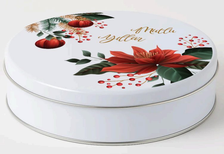 Yılbaşı Temalı Beyaz Yuvarlak Metal Kutu | 432 Adet