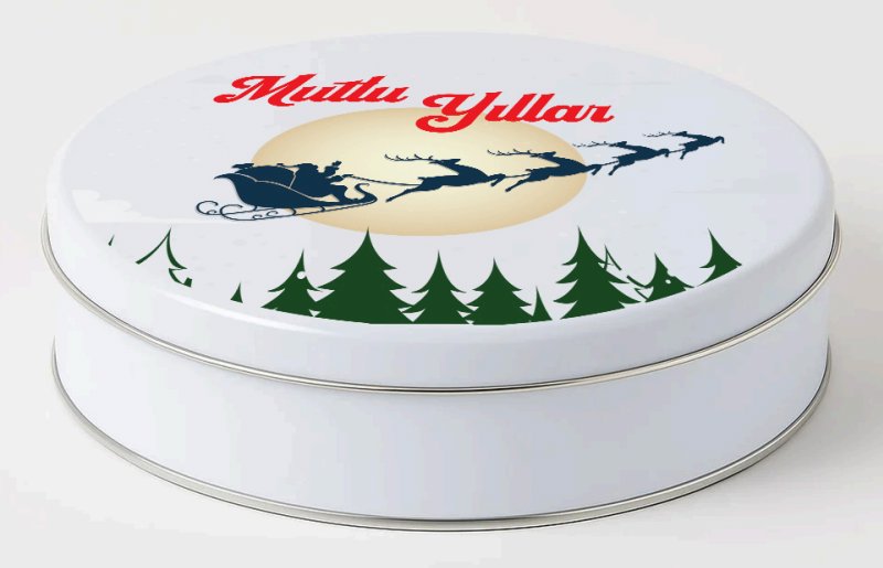 Yılbaşı Temalı Beyaz Yuvarlak Metal Kutu | 432 Adet