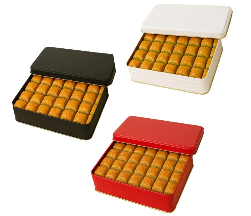 1000-1200 Gr Dikdörtgen Metal Baklava Kutusu Baskısız (Kırmızı/Beyaz/Siyah) | 265 × 175 × 45 mm | Tins By Masaş