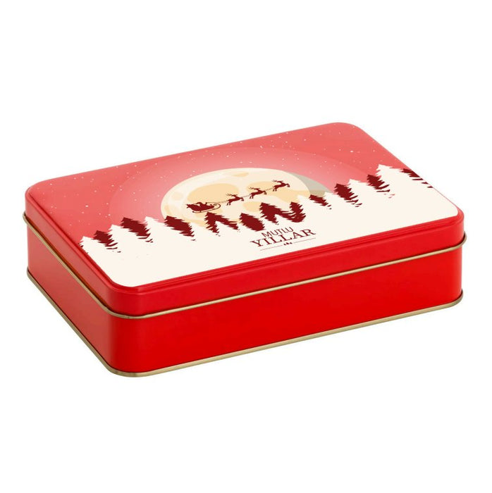 Yılbaşı Temalı Kırmızı Dikdörtgen Metal Kutu | 360 Adet