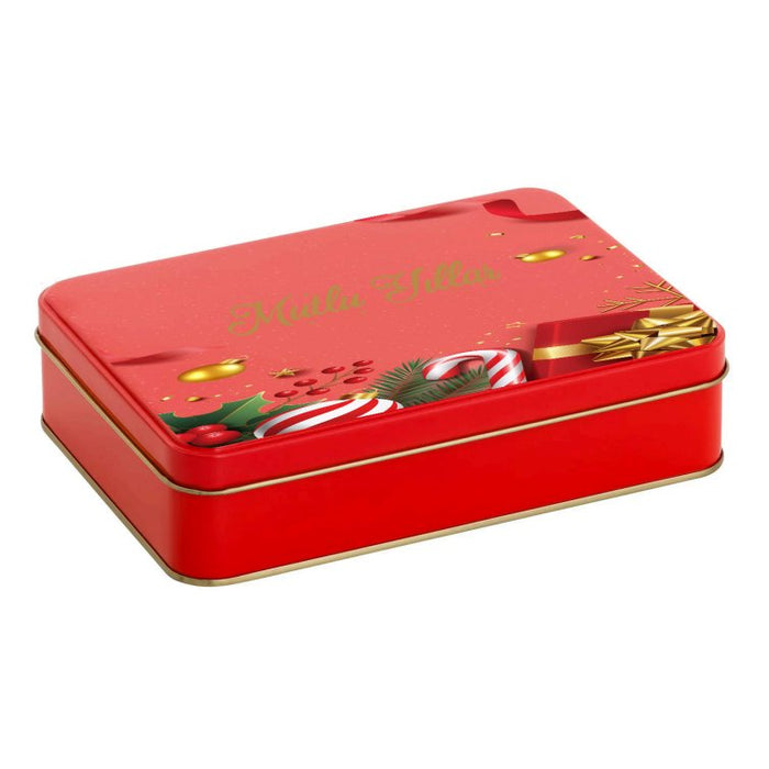 Yılbaşı Temalı Kırmızı Dikdörtgen Metal Kutu | 360 Adet