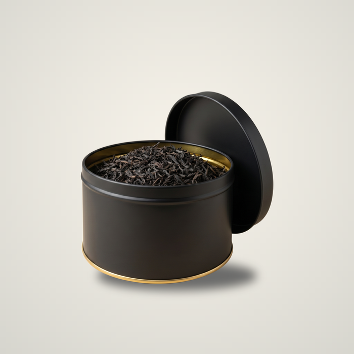 500 Gram Yuvarlak Siyah Mat Metal Çay Kutusu | Ø127 × 110 mm | Toptan 252 Adet