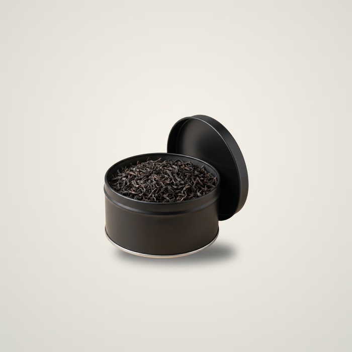 25-50 Gram Yuvarlak Siyah Mat Kristal Gözlü Metal Çay Kutusu | Ø73 × 60 mm | Toptan 420 Adet