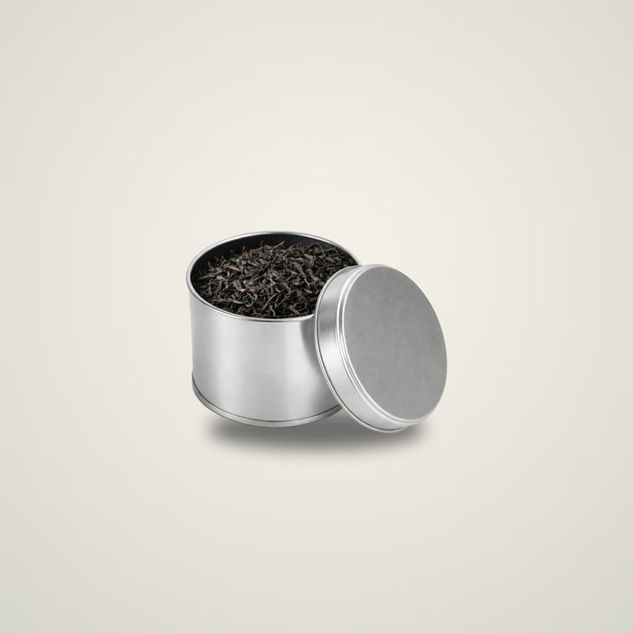 25-50 Gr Yuvarlak Gümüş Metal Çay Kutusu | Ø73 × 60 mm | Toptan 420 Adet