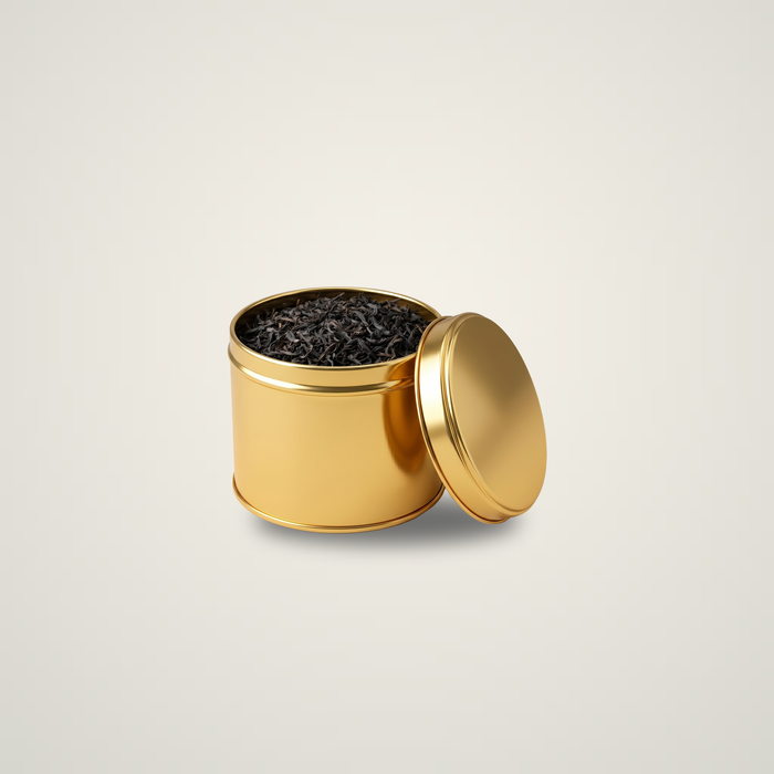 25-50 Gram Yuvarlak Gold Metal Çay Kutusu | Ø73 × 60 mm | Toptan 420 Adet