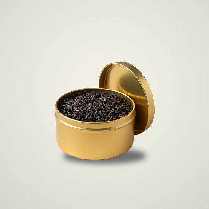 75-100 Gram Yuvarlak Gold Metal Çay Kutusu | Ø99 × 60 mm | Toptan 240 Adet