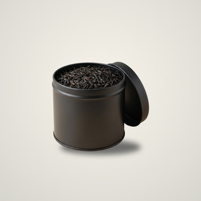 100-150 Gram Yuvarlak Siyah Mat Metal Çay Kutusu | Ø89 × 100 mm | Toptan 240 Adet