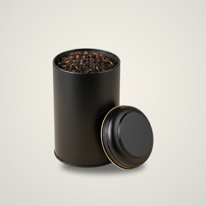 200-250 Gram Yuvarlak Siyah Mat Metal Çay Kutusu | Ø89 × 150 mm | Toptan 240 Adet