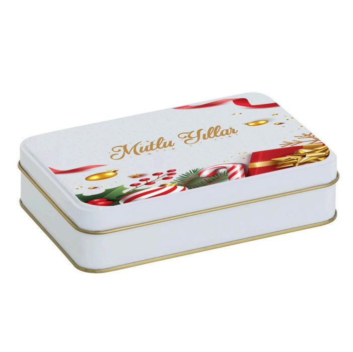 Yılbaşı Temalı Beyaz Dikdörtgen Metal Kutu | 336  Adet