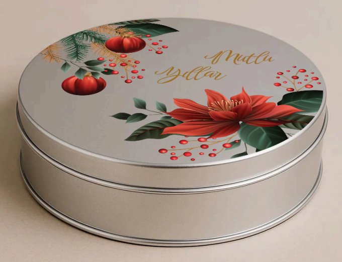 Yılbaşı Temalı Gümüş Yuvarlak Metal Kutu | 432 Adet