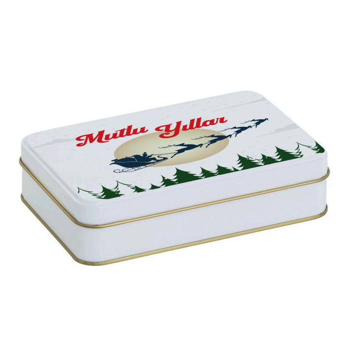 Yılbaşı Temalı Beyaz Dikdörtgen Metal Kutu | 336  Adet