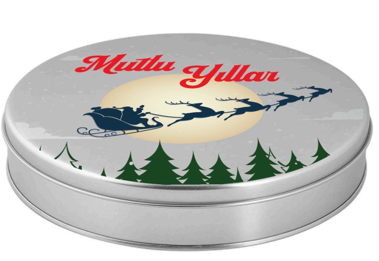 Yılbaşı Temalı Gümüş Yuvarlak Metal Kutu | 360 Adet