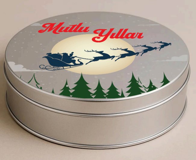 Yılbaşı Temalı Gümüş Yuvarlak Metal Kutu | 432 Adet