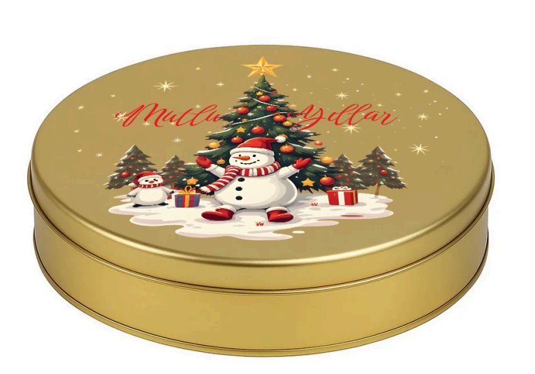 Yılbaşı Temalı Gold Yuvarlak Metal Kutu | 360 Adet