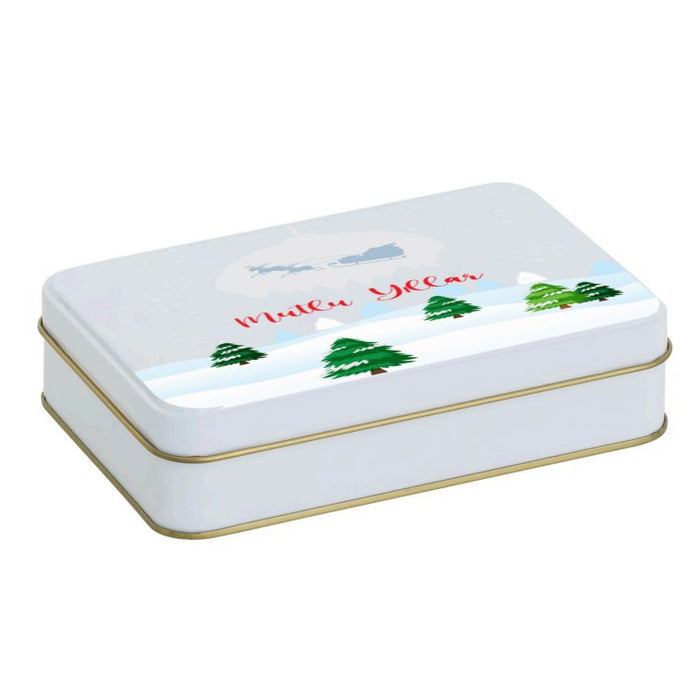 Yılbaşı Temalı Beyaz Dikdörtgen Metal Kutu | 336  Adet