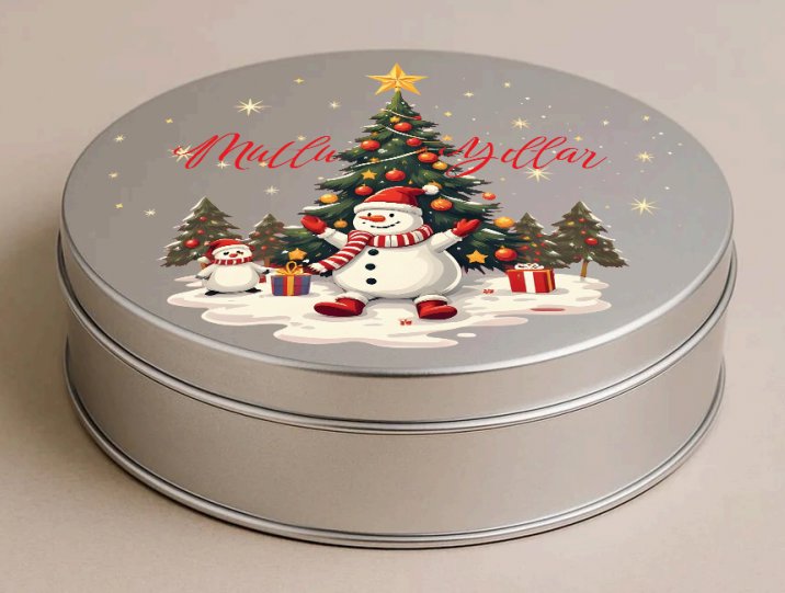 Yılbaşı Temalı Gümüş Yuvarlak Metal Kutu | 432 Adet