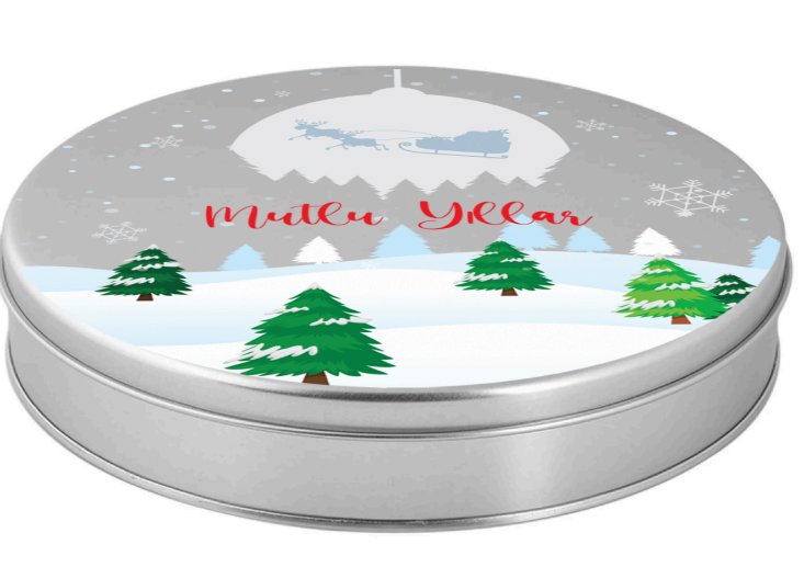 Yılbaşı Temalı Gümüş Yuvarlak Metal Kutu | 360 Adet