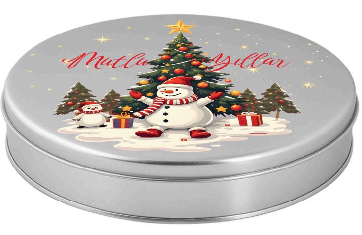 Yılbaşı Temalı Gümüş Yuvarlak Metal Kutu | 360 Adet