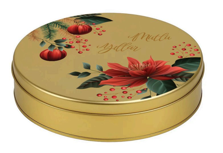 Yılbaşı Temalı Gold Yuvarlak Metal Kutu | 360 Adet