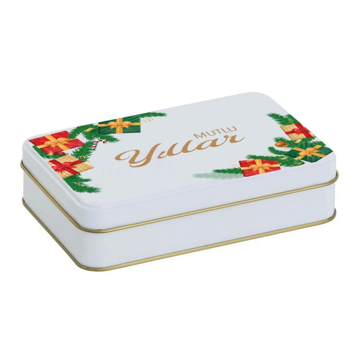 Yılbaşı Temalı Beyaz Dikdörtgen Metal Kutu | 336  Adet