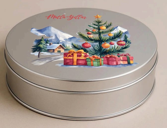 Yılbaşı Temalı Gümüş Yuvarlak Metal Kutu | 432 Adet