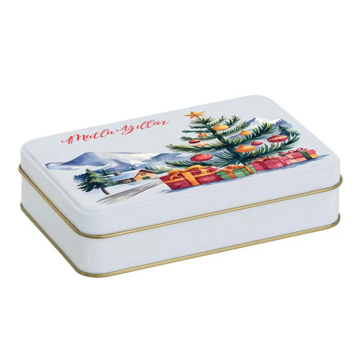 Yılbaşı Temalı Beyaz Dikdörtgen Metal Kutu | 336  Adet