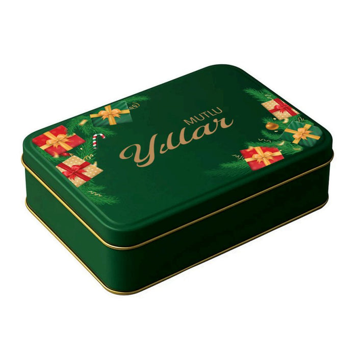Yılbaşı Temalı Yeşil Mat Dikdörtgen Metal Kutu | 360 Adet