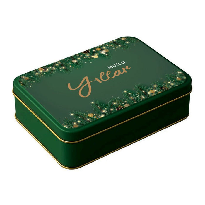 Yılbaşı Temalı Yeşil Mat Dikdörtgen Metal Kutu | 360 Adet